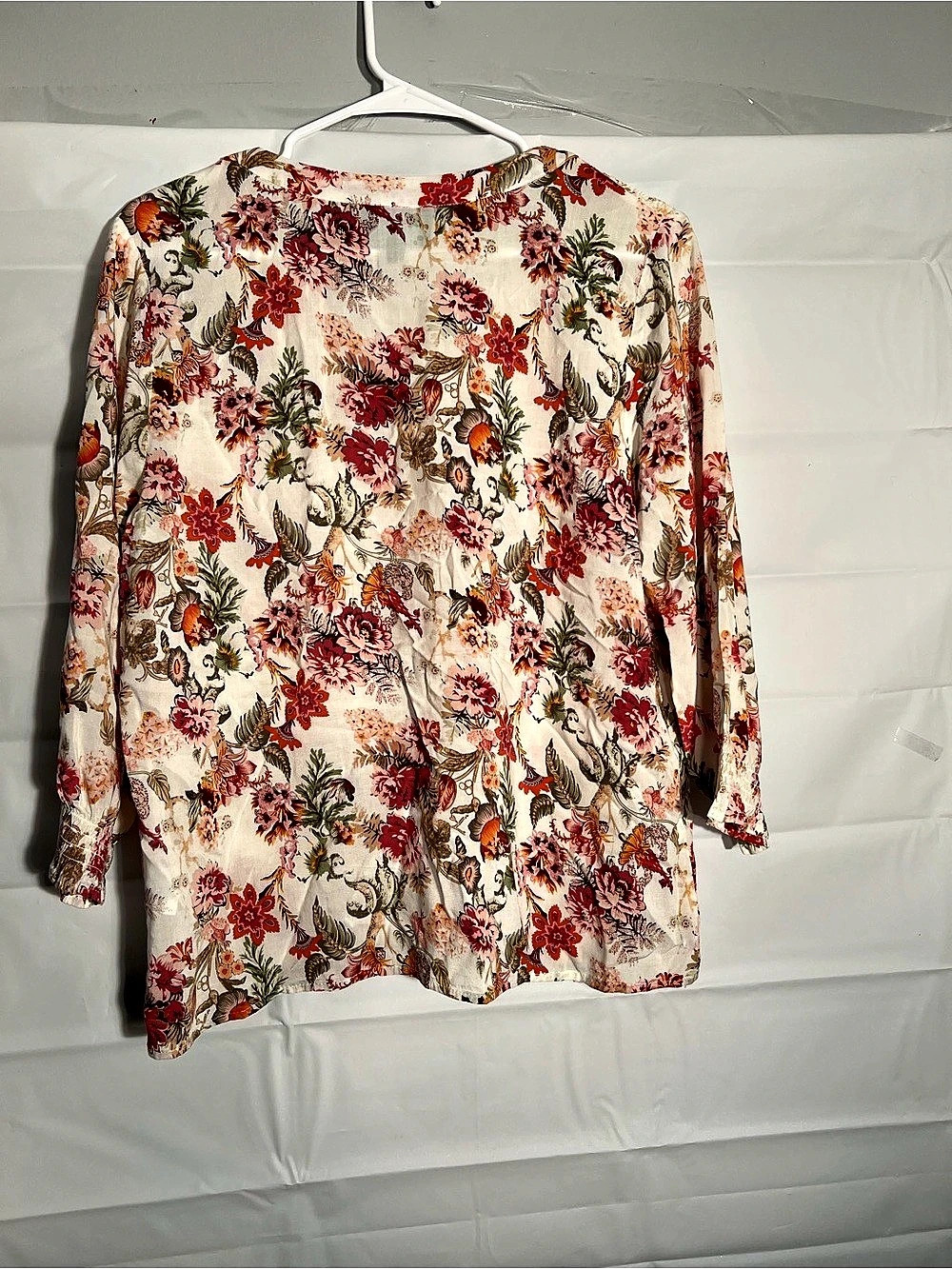 Cynthia Rowley Floral Blouse Size M Cream Pink Boho V-Neck 3/4 Sleeve - Picture 3 of 8